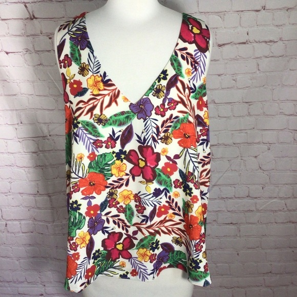 Tabitha Webb Sleeveless V-Neck Colorful Floral Fully Lined Top - Size Medium - Picture 1 of 7